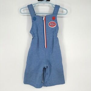 Vintage 70s 80s Carters Blue Chambray Overalls Romper TLC Patch‎ Snap Crotch 12M
